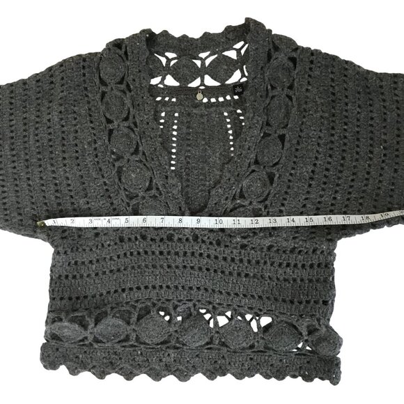 ANTHROPOLOGIE Women Gray Crochet Angora Sweater V-Neck Orenburg Knit Boho XS - Picture 5 of 10